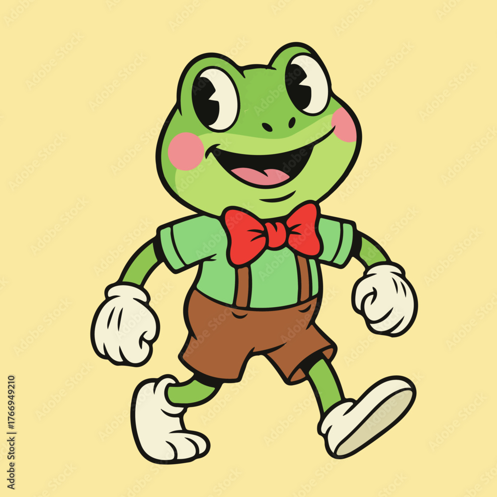 Fototapeta premium Cute Retro Cartoon Frog Character in Bow Tie — Vintage Animal Illustration