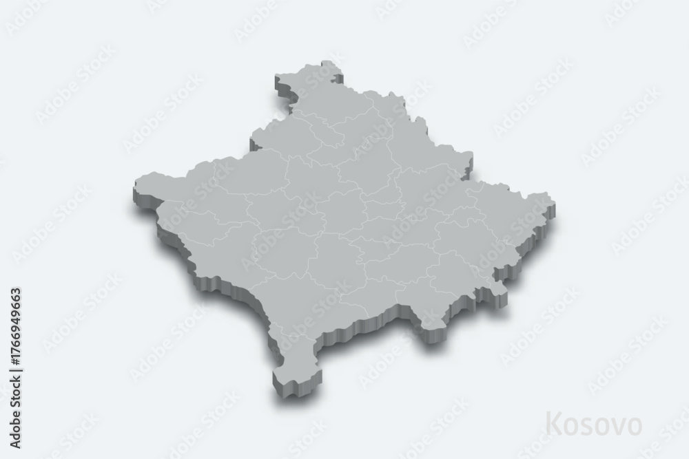 Obraz premium Kosovo 3d map with borders regions