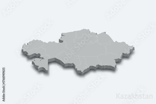 Kazakhstan 3d map with borders regions