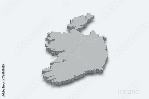 Ireland 3d map with borders regions