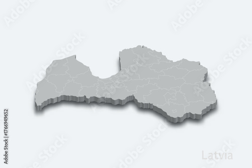 Latvia 3d map with borders regions