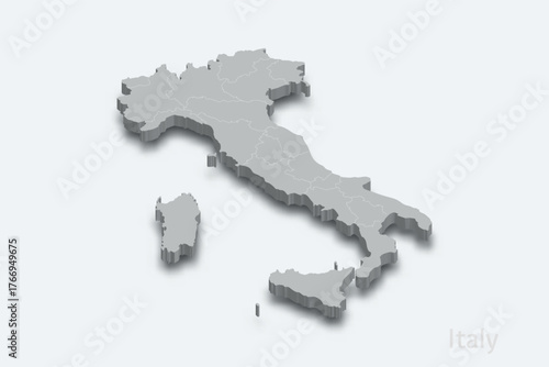 Italy 3d map with borders regions