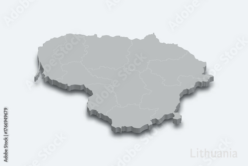 Lithuania 3d map with borders regions