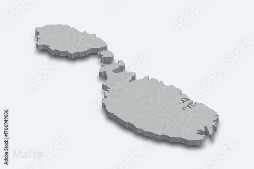 Malta 3d map with borders regions