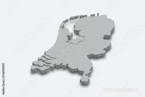 Netherlands 3d map with borders regions