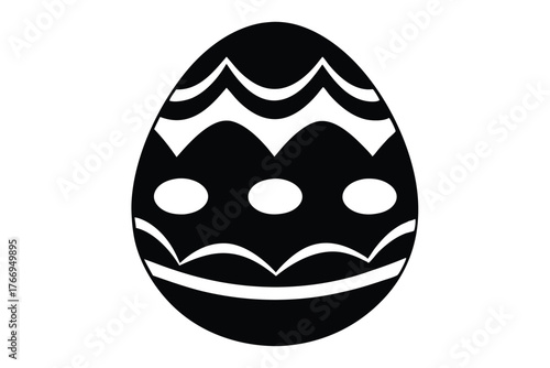 Black easter egg with white decorative shapes creates a simple yet modern visual