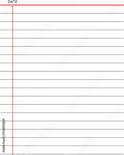 Ruled Notebook Paper with Red Margin – Lined Writing Sheet Template for Notes, School, and Office Use