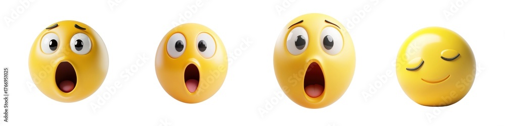 Fototapeta premium Expressive yellow emojis with surprised and calm faces