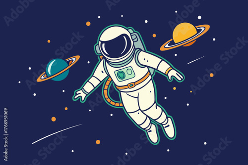 Astronaut Floating in Space Realistic Vector Art