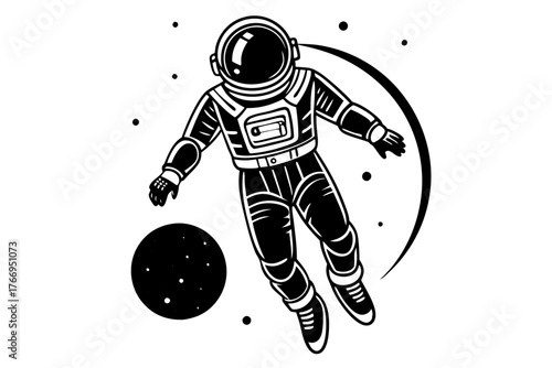 Realistic Space Astronaut Floating in Zero Gravity Illustration