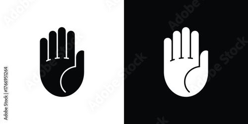 Monochrome Hands Open Palm Silhouette Minimalist Gesture Symbol Sign Flat Isolated