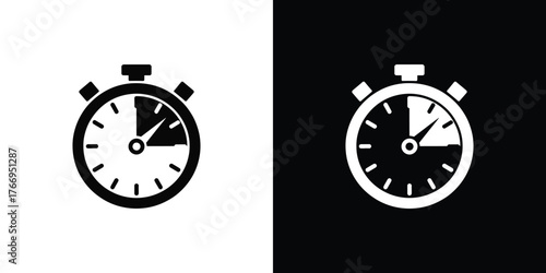 Monochrome Stopwatch Icon Isolated on White and Black Backgrounds Flat Design