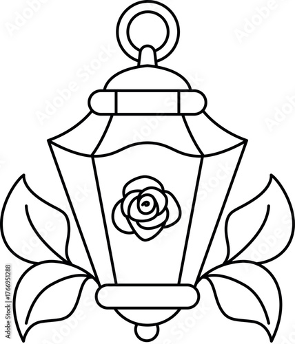 Tableau sur toile Lantern Lit Rose Maze Coloring Page – Enchanted Garden Pathway Illustration for