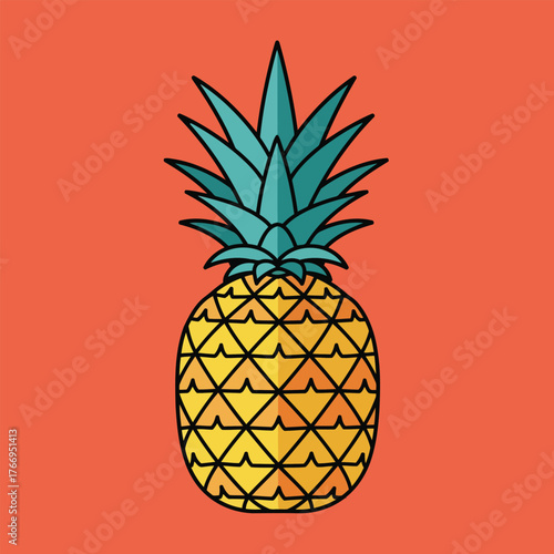 Flat Design Pineapple Illustration Tropical Fruit Simple Vector Graphic