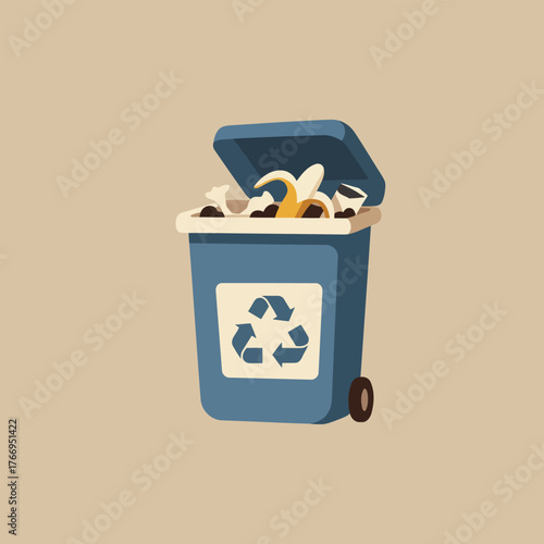 Full Recycling Bin With Organic Waste Icon Illustration