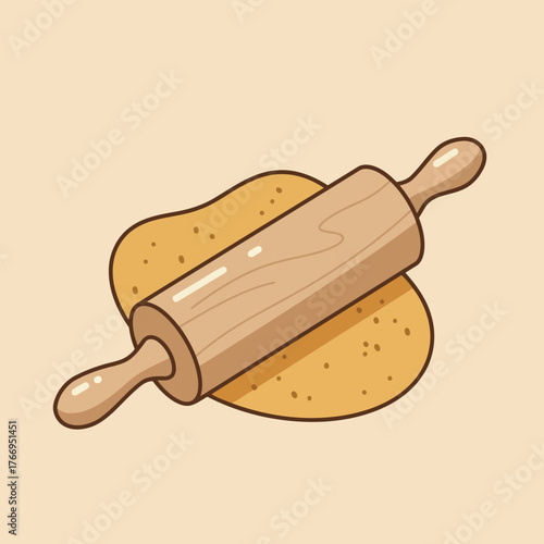 Rolling Pin and Dough Vector Illustration Simple Cartoon Style