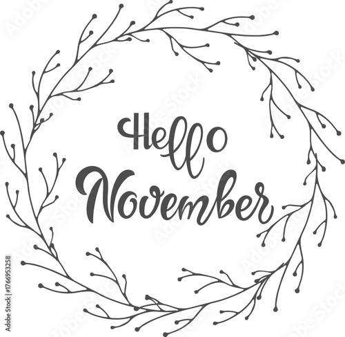 Hello november, lettering message design for cards, banners, posters.	