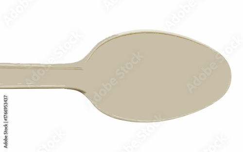 Simple vector illustration of  close up view of a beige colored plastic spoon with a rounded bowl against a white background surface . silhouette