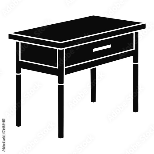 Shadowy monochrome table exhibits classic design featuring clean lines and a functional single drawer