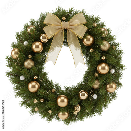 diverse Christmas wreath with decoration on white background. Holiday season festive illustrations.