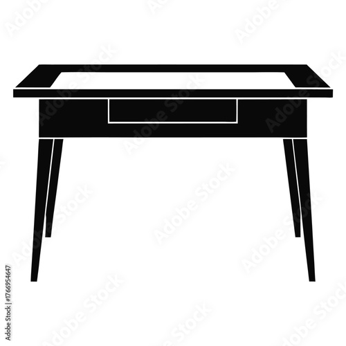 Isolated silhouette showcases a sleek, modern table with a drawer and four legs