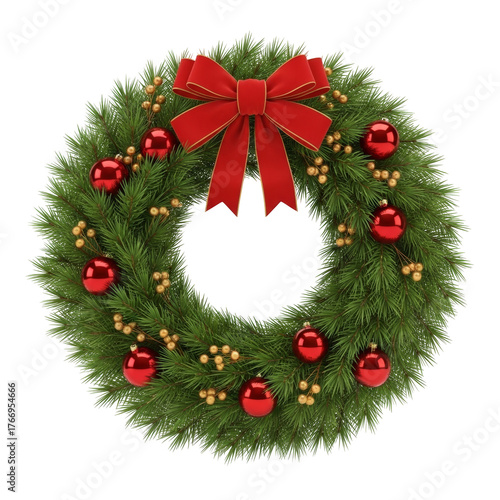 diverse Christmas wreath with decoration on white background. Holiday season festive illustrations.