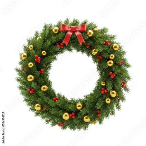 diverse Christmas wreath with decoration on white background. Holiday season festive illustrations.