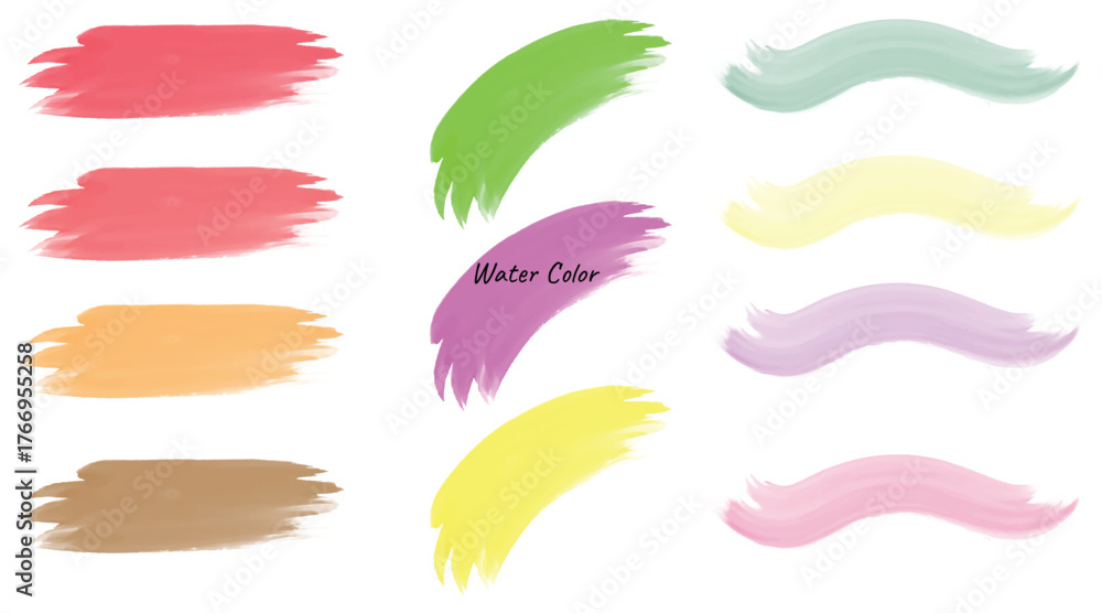 Obraz premium Vibrant watercolor brush strokes on white background, colorful artistic paint texture design, Soft pastel watercolor brush stroke palette, light artistic paint texture background