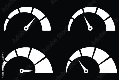 Speedometer vector icon. Dashboard icon set. Isolated speedometer symbols. Speedometer scale indicator, credit or risk loan level Speedometer vector, icon set Set of speedometers fill and outline sign