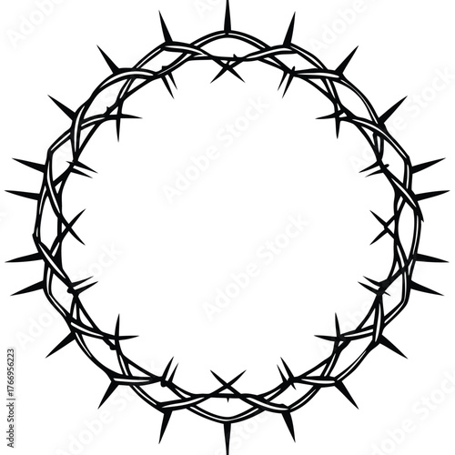 Black thorns form a distinctive sharp crown encircling a blank space in this monochrome vector