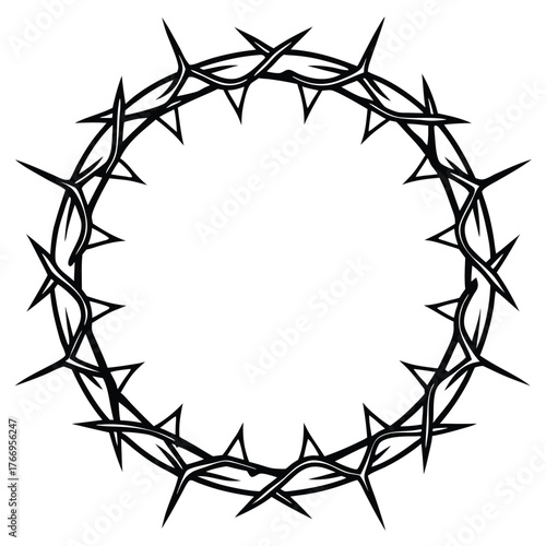 Bold black circular crown of thorns illustrates a symbol of suffering and faith perfectly