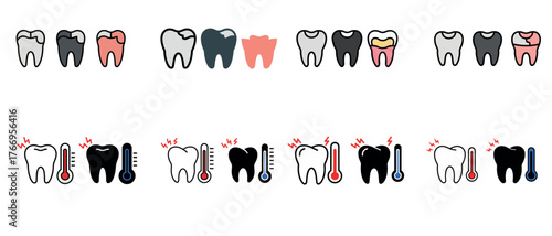 Tooth icon set showing dental pain infection cavity and oral health care concept

