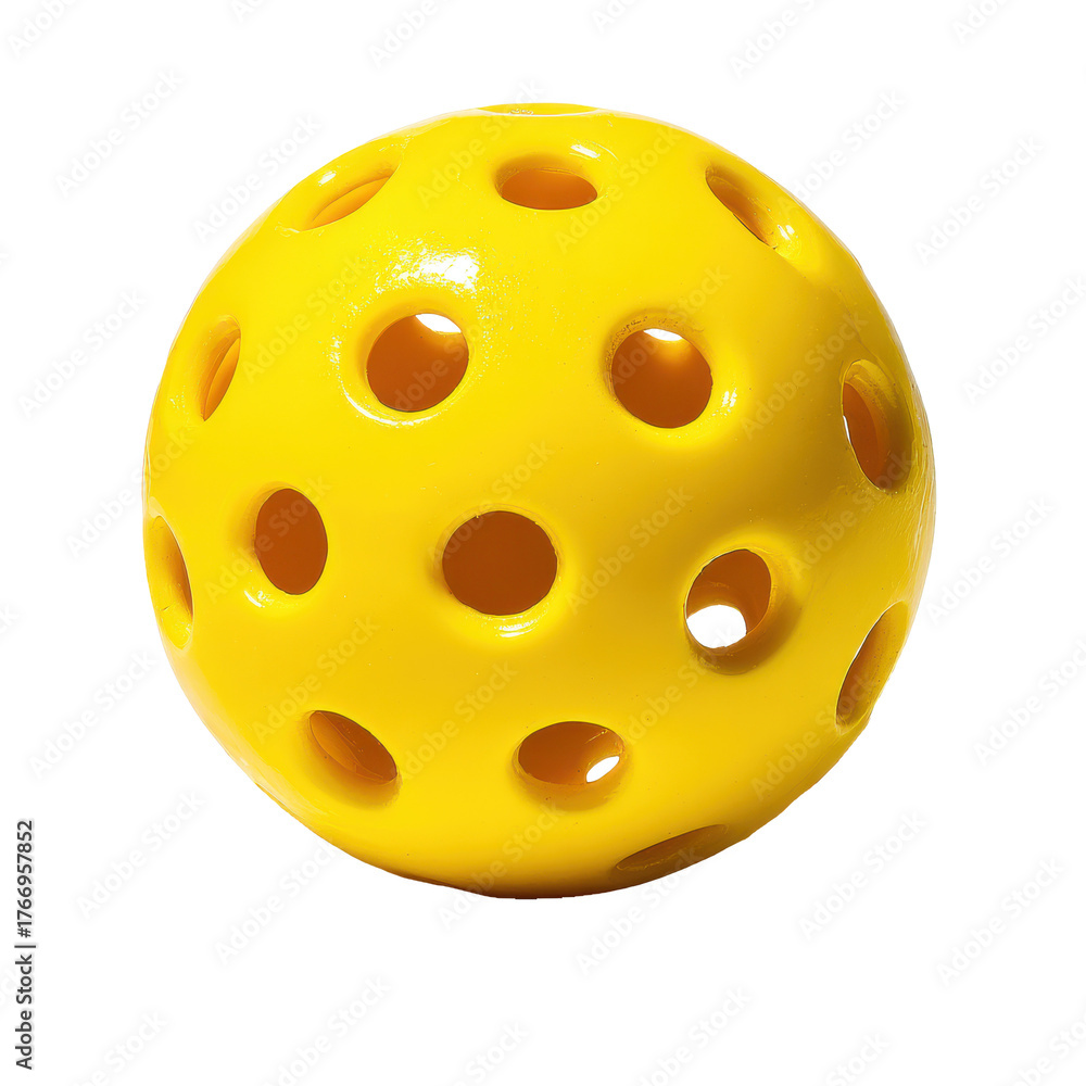 Fototapeta premium Bright yellow pickleball with holes png sport png paddle png game png ball png court png equipment png plastic png training png recreation png transparent background image