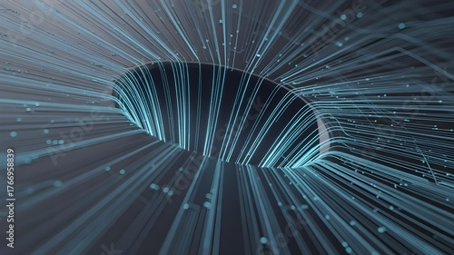 A 3D abstract concept of the singularity a single, infinitely dense point of light pulling in all surrounding data streams and circuits