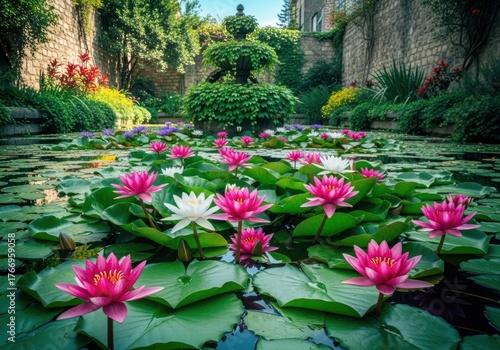 Wallpaper Mural Vibrant pink water lilies bloom on a tranquil pond surface Torontodigital.ca