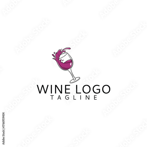 Elegant wine glass logo design with a splash and text tagline