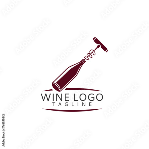 Elegant wine bottle and corkscrew logo design with tagline illustration