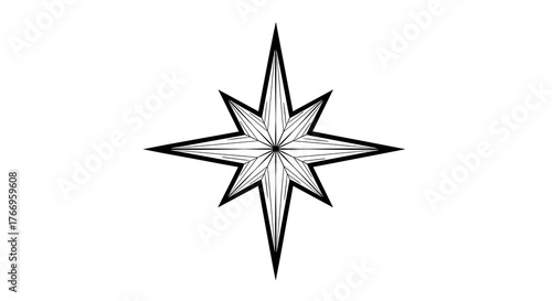 Star of Bethlehem in a geometric style with sharp points and bold lines on a white background