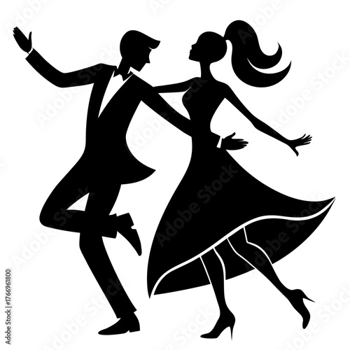 Elegant couple dancing together in formal attire silhouette