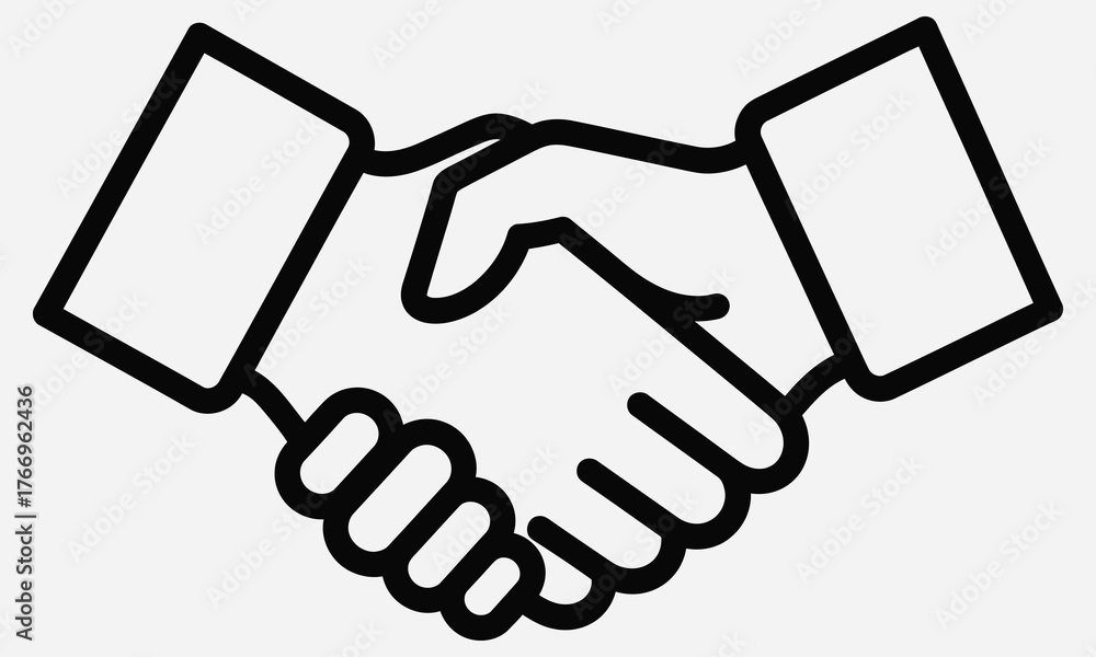 Naklejka premium A clean and simple outline icon of a handshake, symbolizing partnership, business deals, and successful agreements in a vector format