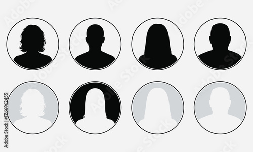 Collection of Anonymous User Profile Silhouettes in Circular Frames