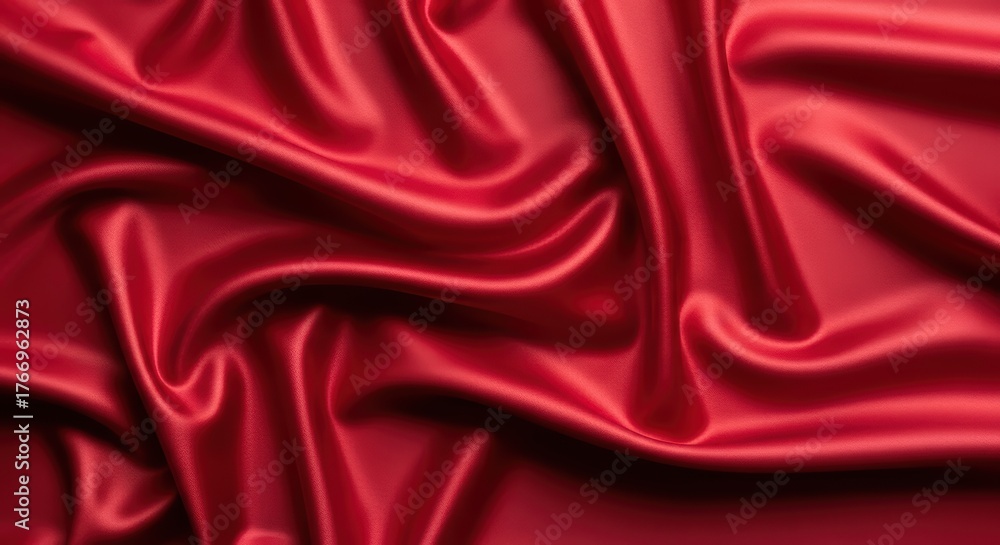 Fototapeta premium Luxurious red satin fabric with elegant folds and smooth texture