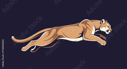 Dynamic illustration of a powerful cougar, also known as a mountain lion, in a full-stride sprint, showcasing its speed and agility.