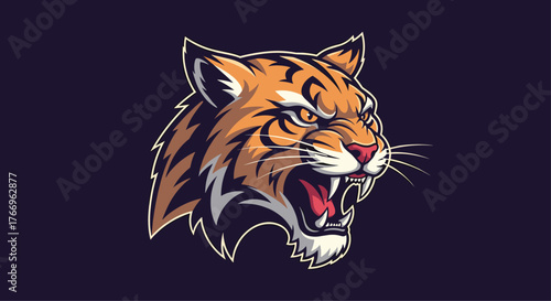 Furious and roaring tiger head logo with sharp teeth and an intense gaze, depicting strength and aggression.