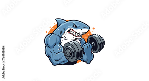 A muscular shark lifts weights with determination, a motivational image for fitness and strength training.