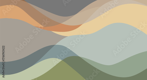 A fluid organic abstract illustration of layered wavy lines in a range of earthy tones, creating a soothing natural landscape.