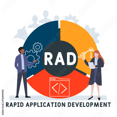 RAD - Rapid Application Development acronym. business concept background. vector illustration concept with keywords and icons. lettering illustration with icons for web banner, flyer, landing