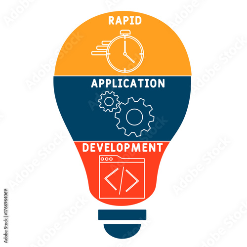 RAD - Rapid Application Development acronym. business concept background. vector illustration concept with keywords and icons. lettering illustration with icons for web banner, flyer, landing
