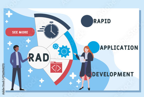 RAD - Rapid Application Development acronym. business concept background. vector illustration concept with keywords and icons. lettering illustration with icons for web banner, flyer, landing