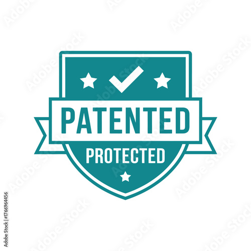 Patented protected emblem with check mark and stars